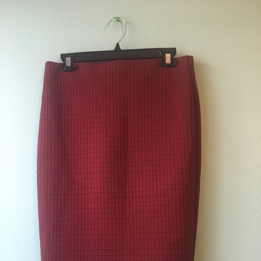 Dark Red Midi Pencil Skirt